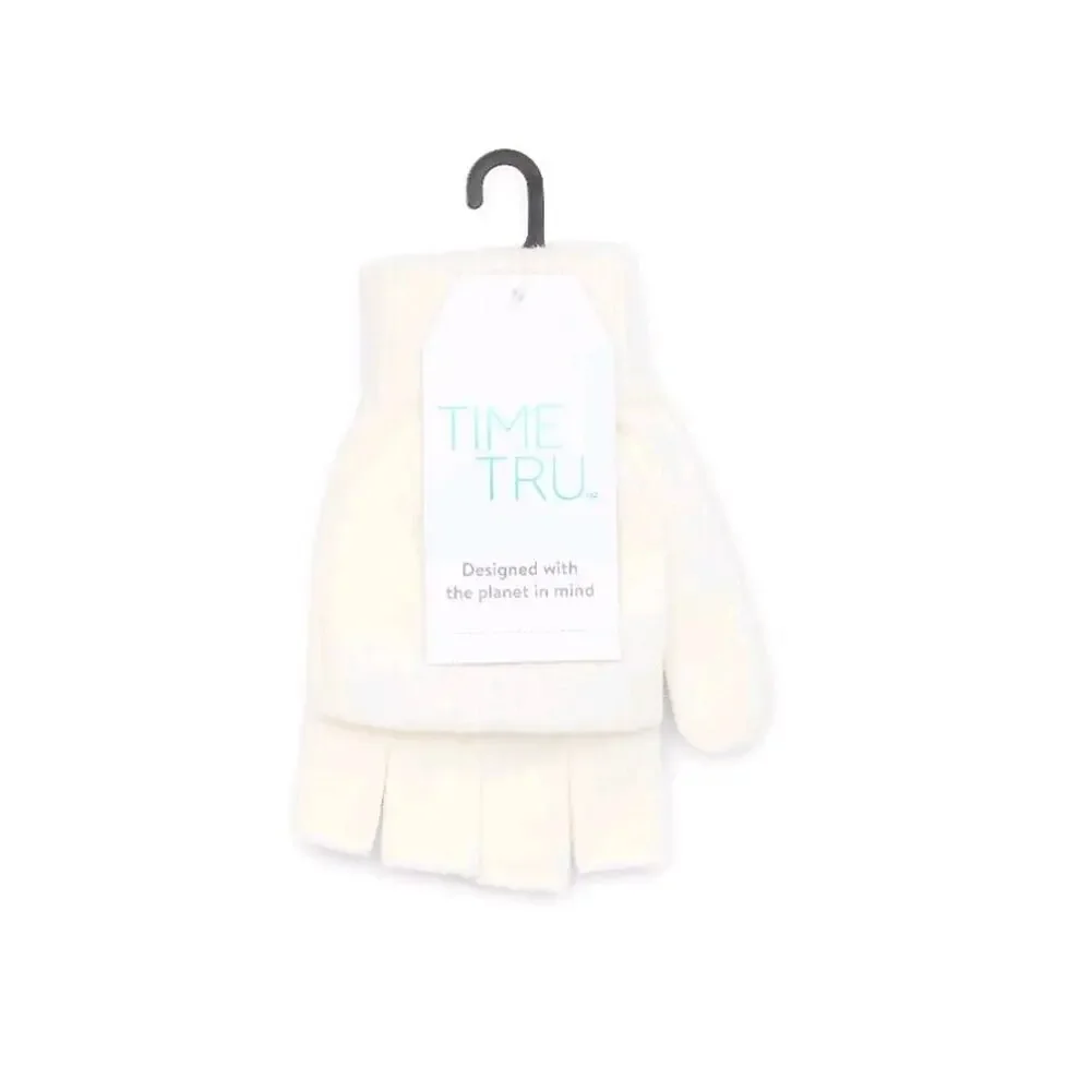 Time and Tru Women's Coordinate Beanie With Gloves, One Size Fits Most, White